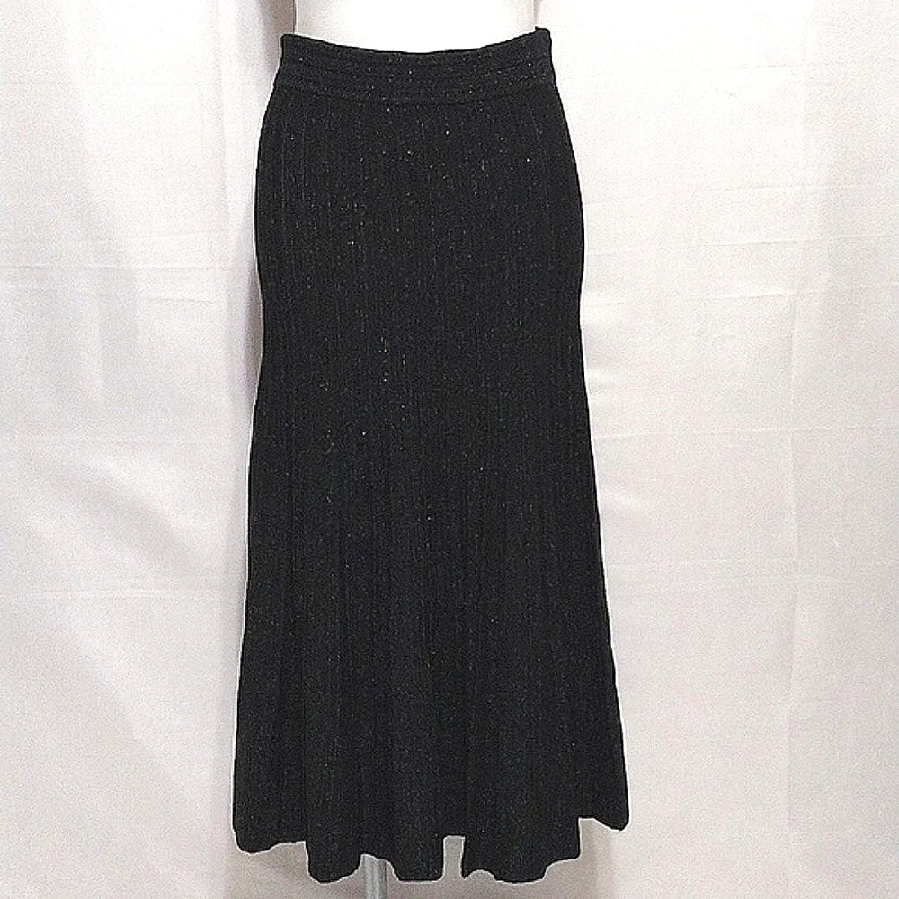 Sandro Paris Designer Black Shimmery Stretch Knit Flowy Maxi Skirt US 2 Elegant